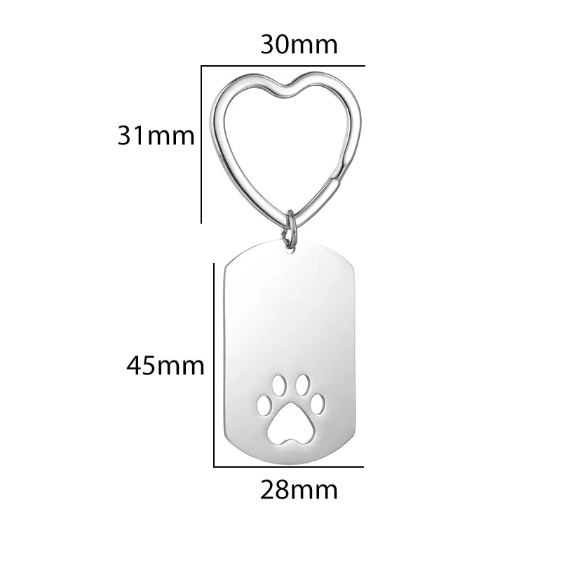 Personalized Engrave Pet Claw Keychain Stainless Steel Dog Tag Keyring