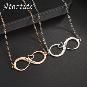 Personalized Infinity Heart Engrave Name Date Necklace Stainless Steel Gift