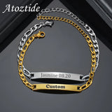 Atoztide Punk Custom Engraved Bracelet Stainless Steel Men Women
