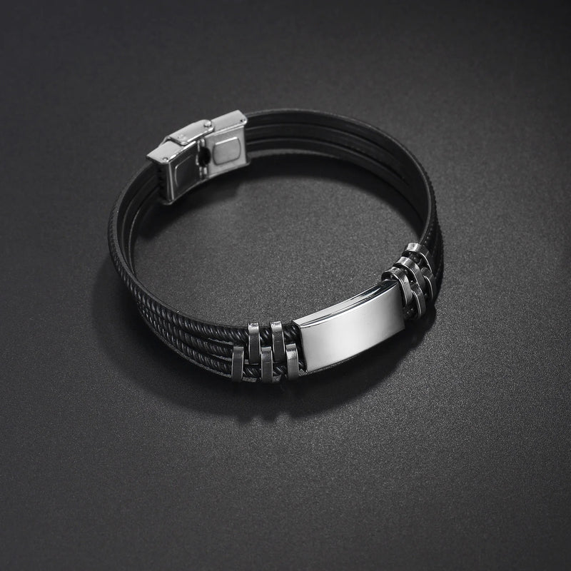 Custom Engrave Name Date Bracelet Stainless Steel - Punk Style