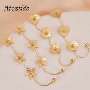 Heart Flower Drop Earrings Stainless Steel Round Bead Stud Earring