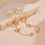 Heart Flower Drop Earrings Stainless Steel Round Bead Stud Earring