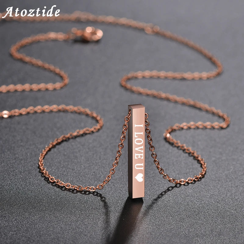 Engraved Stainless Steel Bar Necklace Personalized Women's Name Date