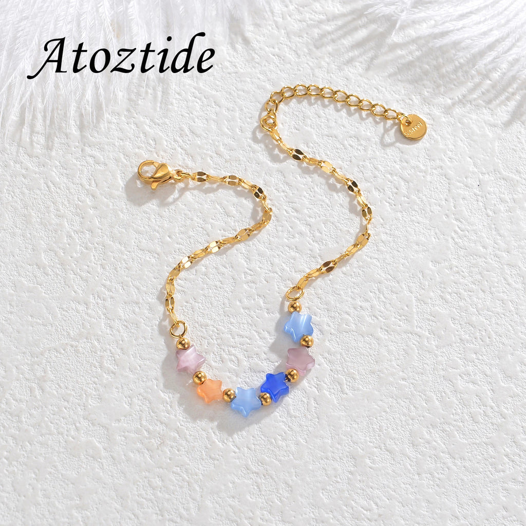 Colorful Beaded Chain Star Bracelet for Women Girls
