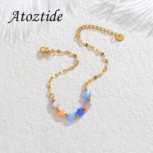 Colorful Beaded Chain Star Bracelet for Women Girls