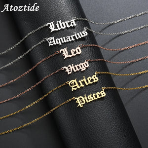 Atoztide Stainless Steel Zodiac Sign Necklace 12 Constellations Pendant