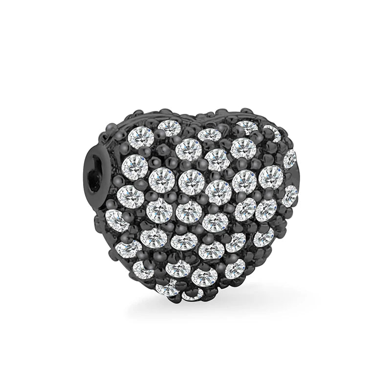 Plated Copper Micro Pave CZ Heart Beads 3pcs