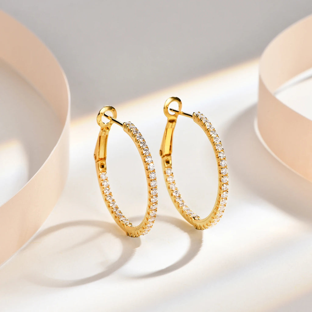 Attagems Moissanite Hoop Earrings 1.5mm D 925 Silver Yellow Diamond