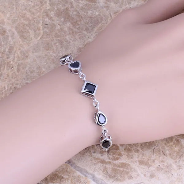 CZ Silver Link Chain Bracelet 6-7.5 inch Jewelry Bag S0372