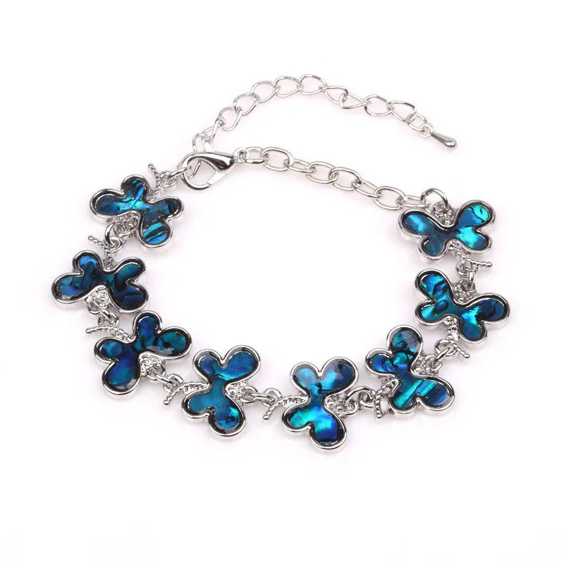 Dragonfly Shape Silver Plated Abalone Shell Bracelet