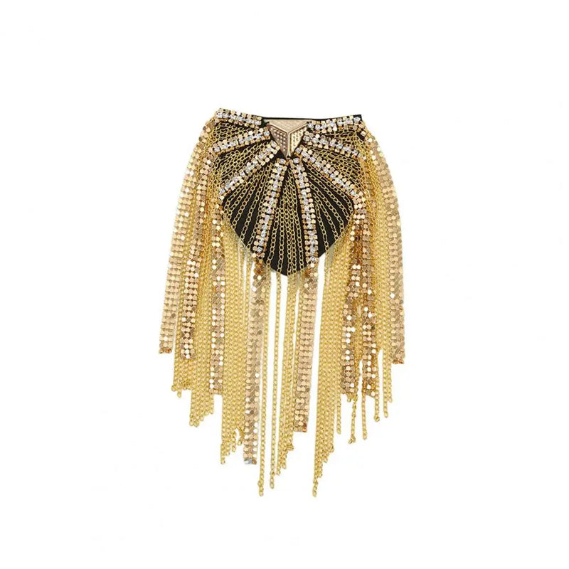 Metal Sequins Shoulder Tassels Epaulet Brooch Unisex Dual Pins Shoulder Board