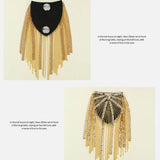 Metal Sequins Shoulder Tassels Epaulet Brooch Unisex Dual Pins Shoulder Board
