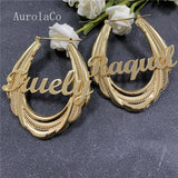 AurolaCo 65mm Stainless Steel Bamboo Hoop Earrings Name Earrings