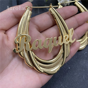 AurolaCo 65mm Stainless Steel Bamboo Hoop Earrings Name Earrings