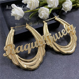 AurolaCo 65mm Stainless Steel Bamboo Hoop Earrings Name Earrings