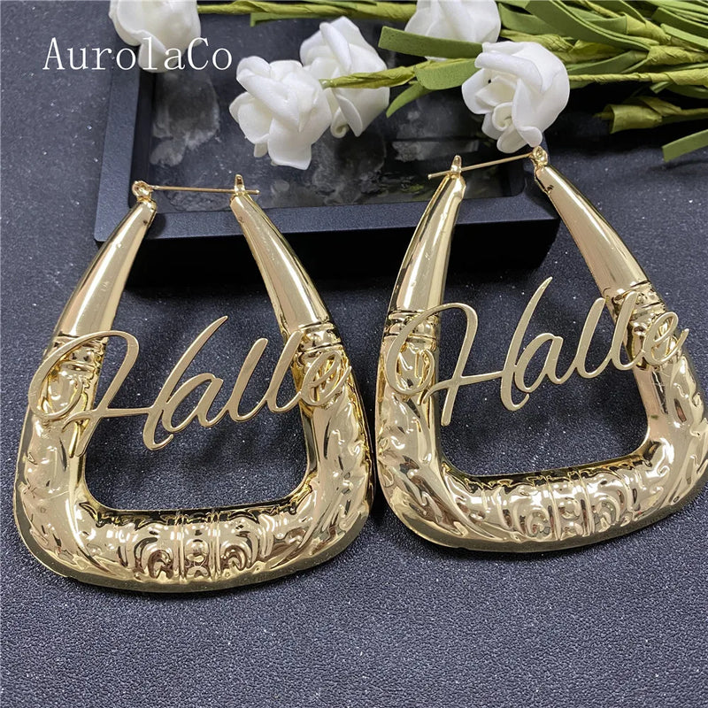 AurolaCo Stainless Steel Bamboo Hoop Earrings 75mm