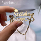 AurolaCo Name Bracelet with Heart Charm Stainless Steel Bracelet