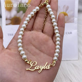 AurolaCo Name Bracelets Pearl Bracelet for Women
