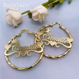 AurolaCo Stainless Steel Name Hoop Earrings with Heart for Women