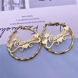 AurolaCo Stainless Steel Name Hoop Earrings with Heart for Women