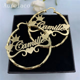 AurolaCo Stainless Steel Name Hoop Earrings with Heart for Women