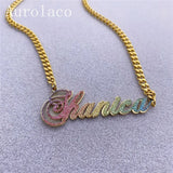 AurolaCo Bling Name Necklace Stainless Steel Cuban Chain Jewelry Gift