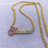 AurolaCo Bling Name Necklace Stainless Steel Cuban Chain Jewelry Gift