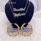 AurolaCo Name Necklace Bling Colorful Sticker Stainless Steel Women Gift