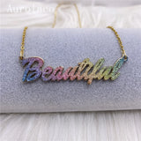 AurolaCo Name Necklace Bling Colorful Sticker Stainless Steel Women Gift
