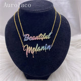 AurolaCo Name Necklace Bling Colorful Sticker Stainless Steel Women Gift