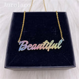 AurolaCo Name Necklace Bling Colorful Sticker Stainless Steel Women Gift