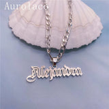 AurolaCo Name Necklace Chain Old English Letter Necklace Stainless Steel Pendant