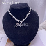AurolaCo Name Necklace Chain Old English Letter Necklace Stainless Steel Pendant