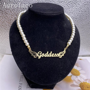 AurolaCo Personalized Name Necklace with Pearl Pendant for Women