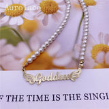 AurolaCo Personalized Name Necklace with Pearl Pendant for Women