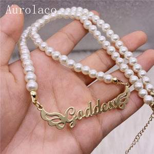 AurolaCo Personalized Name Necklace with Pearl Pendant for Women