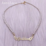 AurolaCo Personalized Name Necklace with Pearl Pendant for Women