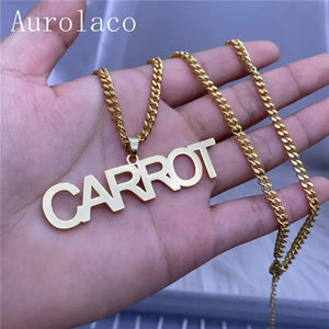 AurolaCo Name Necklace Stainless Steel Cuban Chain Necklace Nameplated Necklace