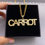 AurolaCo Name Necklace Stainless Steel Cuban Chain Necklace Nameplated Necklace