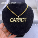 AurolaCo Name Necklace Stainless Steel Cuban Chain Necklace Nameplated Necklace