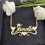 AurolaCo Name Necklace With Heart Stainless Steel Nameplate Cuban Chain