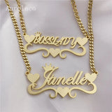AurolaCo Name Necklace With Heart Stainless Steel Nameplate Cuban Chain