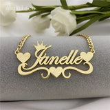 AurolaCo Name Necklace With Heart Stainless Steel Nameplate Cuban Chain