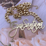 AurolaCo Name Necklace Zircon Cuban Chain Stainless Steel Letter Pendant