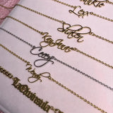 AurolaCo Name Necklace Zircon Cuban Chain Stainless Steel Letter Pendant