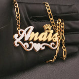 AurolaCo 3D Nameplate Necklace Silver Stainless Steel for Women