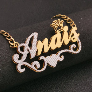 AurolaCo 3D Nameplate Necklace Silver Stainless Steel for Women