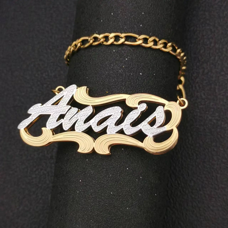 AurolaCo Name Necklace with Heart, Stainless Steel 3D Nameplate Necklace