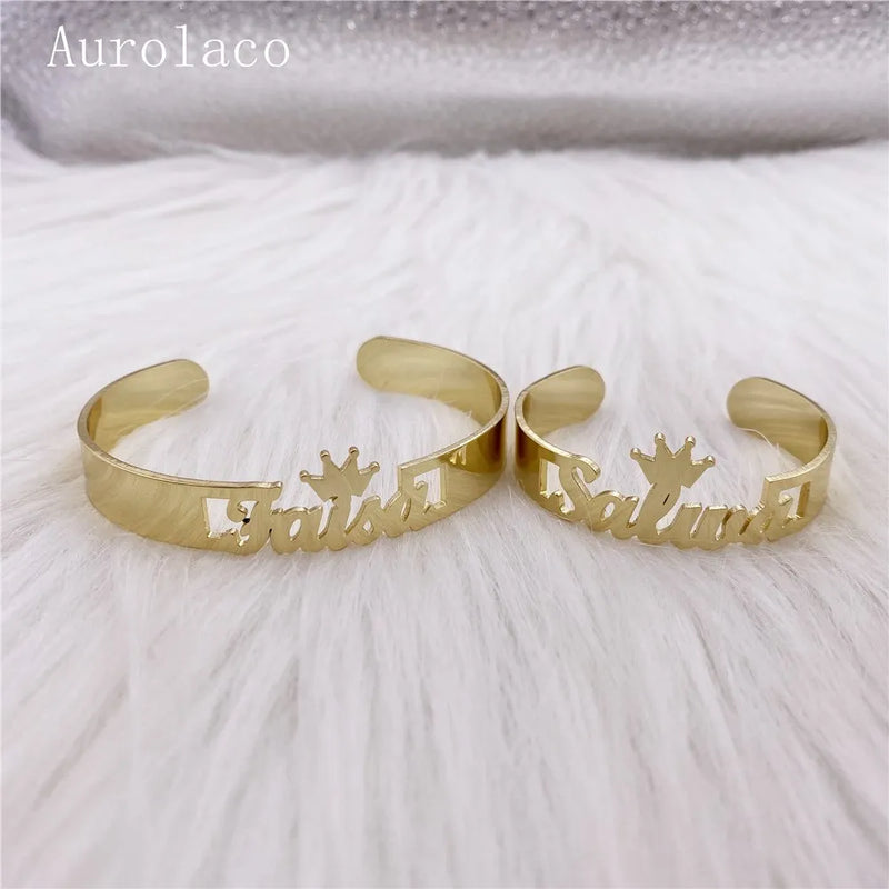 AurolaCo Personalized Name Bracelet with Crown Stainless Steel Jewelry