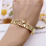 AurolaCo Personalized Name Bracelet with Crown Stainless Steel Jewelry